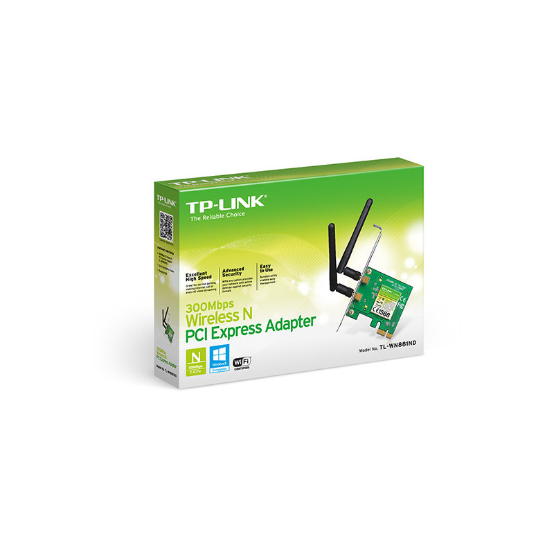 Tarjeta de Red Inalámbrica PCI Express TP-Link TL-WN881ND WiFi N 300Mbps 2.4GHz con 2 Antenas