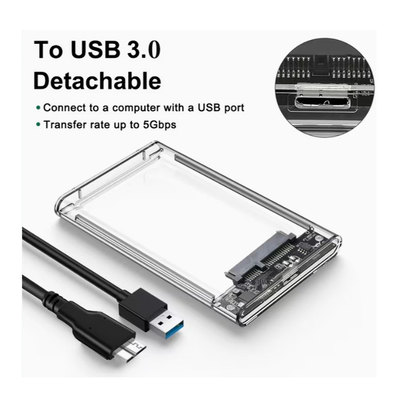 CARCASA EXTERNA 2.5" PARA DISCO HDD/SSD SATA A USB 3.0 TRANSPARENTE