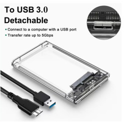 CARCASA EXTERNA 2.5" PARA DISCO HDD/SSD SATA A USB 3.0 TRANSPARENTE